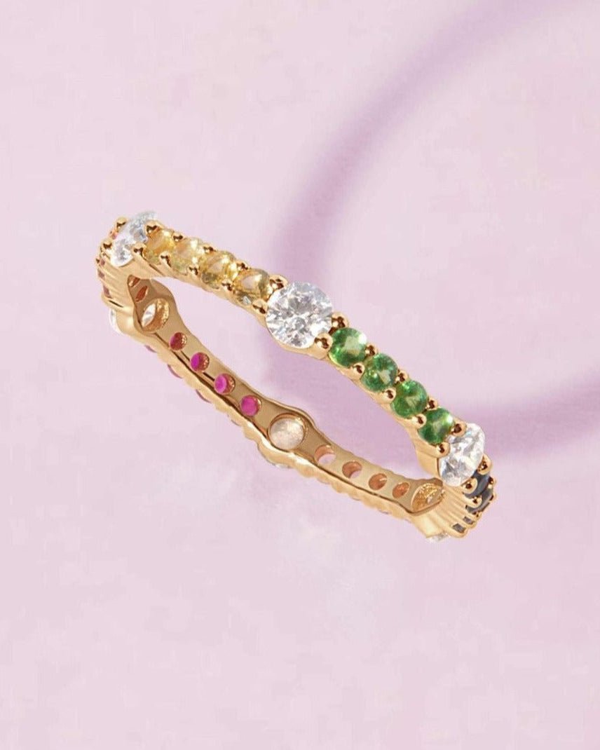 Rainbow And Diamond Band Ring - Sparkle Society