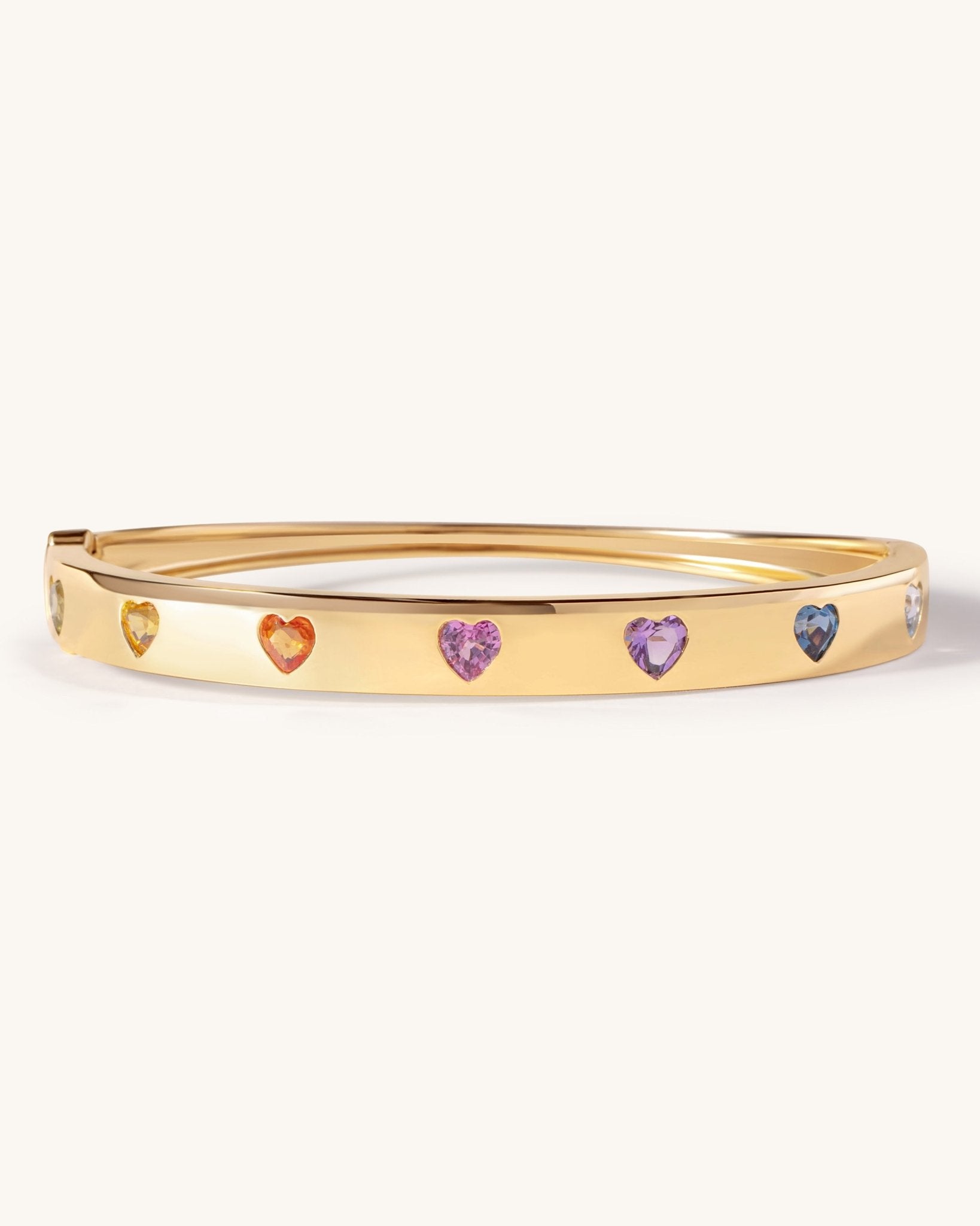 Rainbow Heart Shape Gold Bangle - Sparkle Society