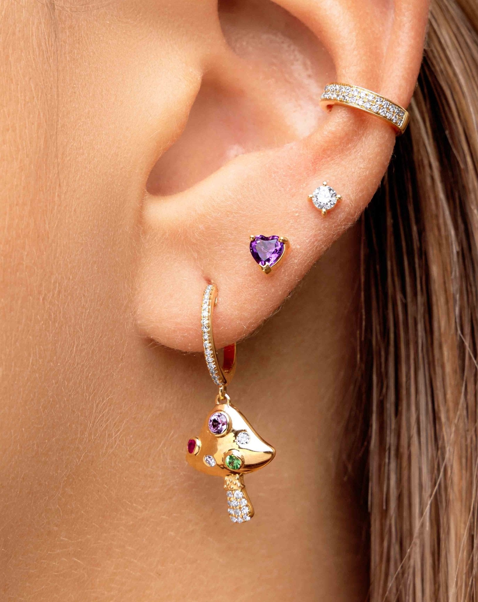 Rainbow Mushroom Huggie Earring - Sparkle Society