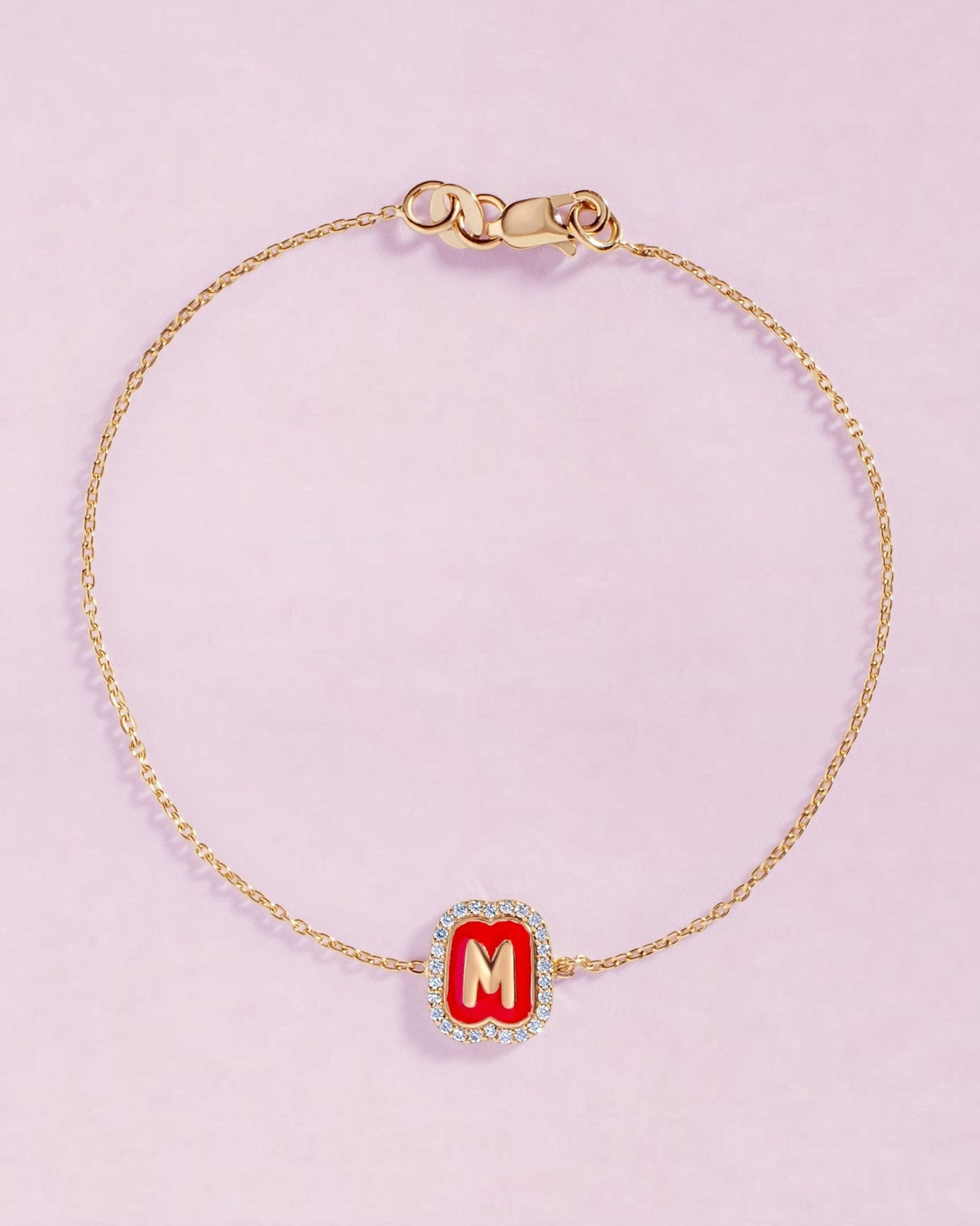 Single Diamond and Enamel Bubble Initial Bracelet - Sparkle Society