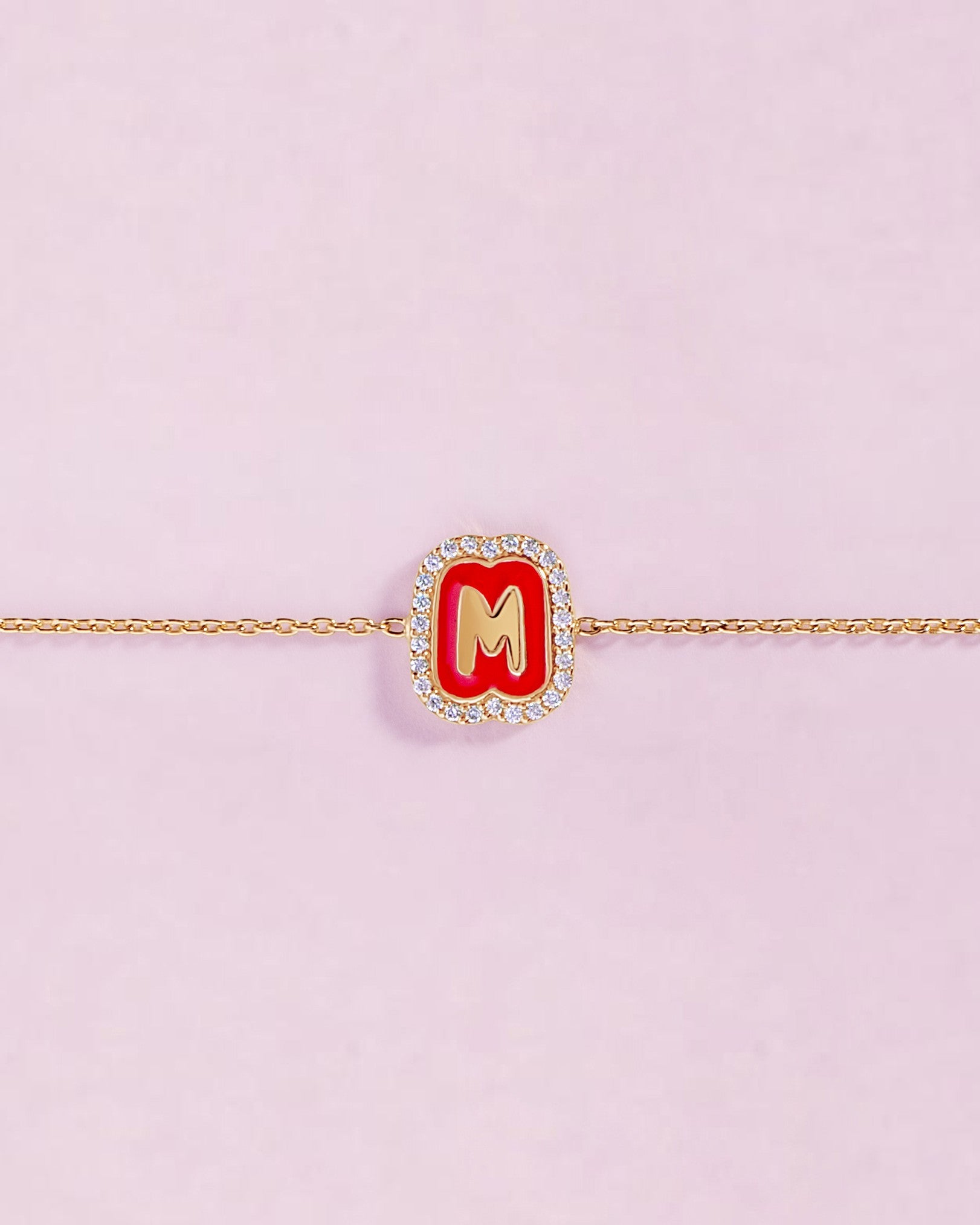 Single Diamond and Enamel Bubble Initial Bracelet - Sparkle Society