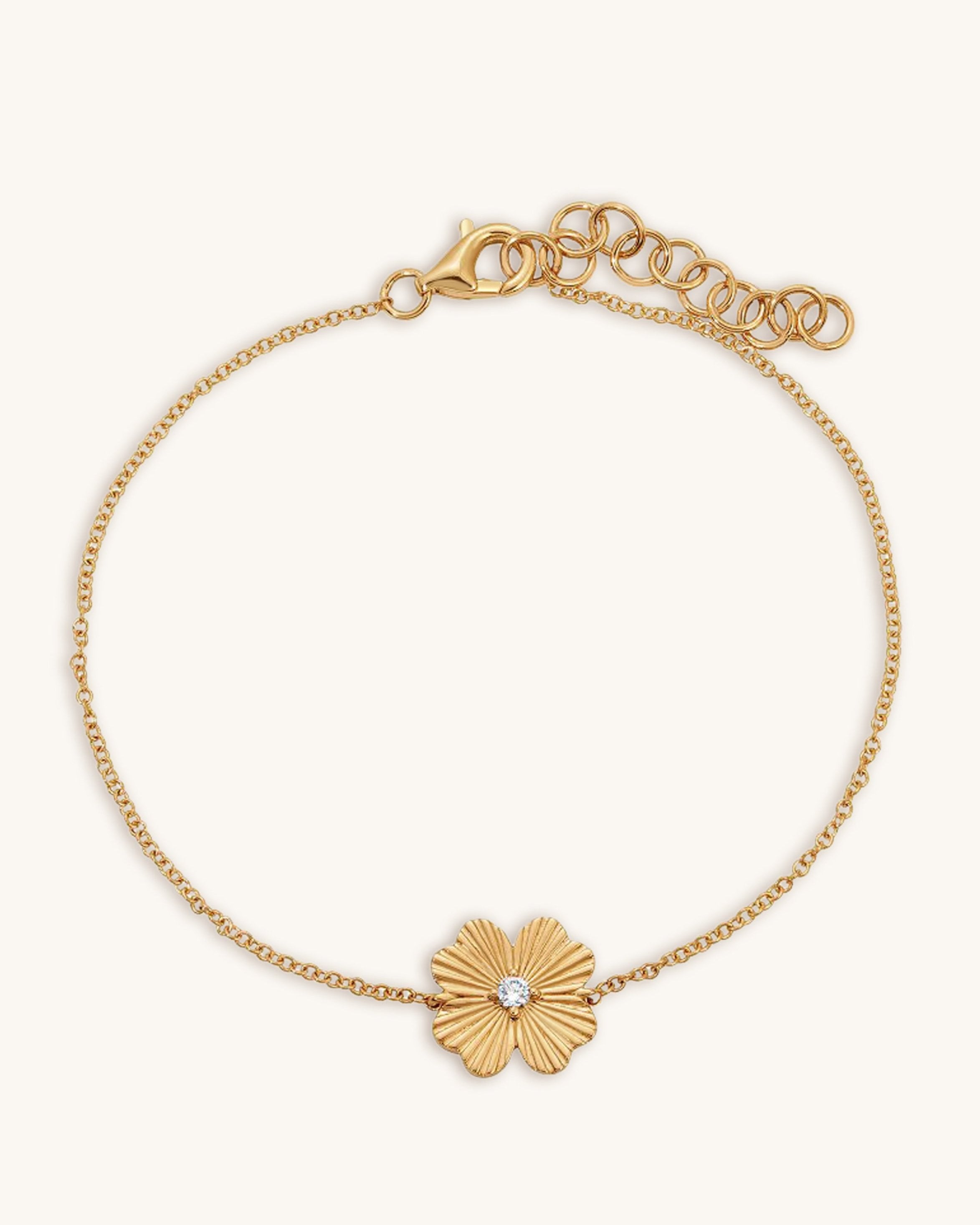 Single Diamond Gold Fluted Flower Bracelet - Sparkle Society