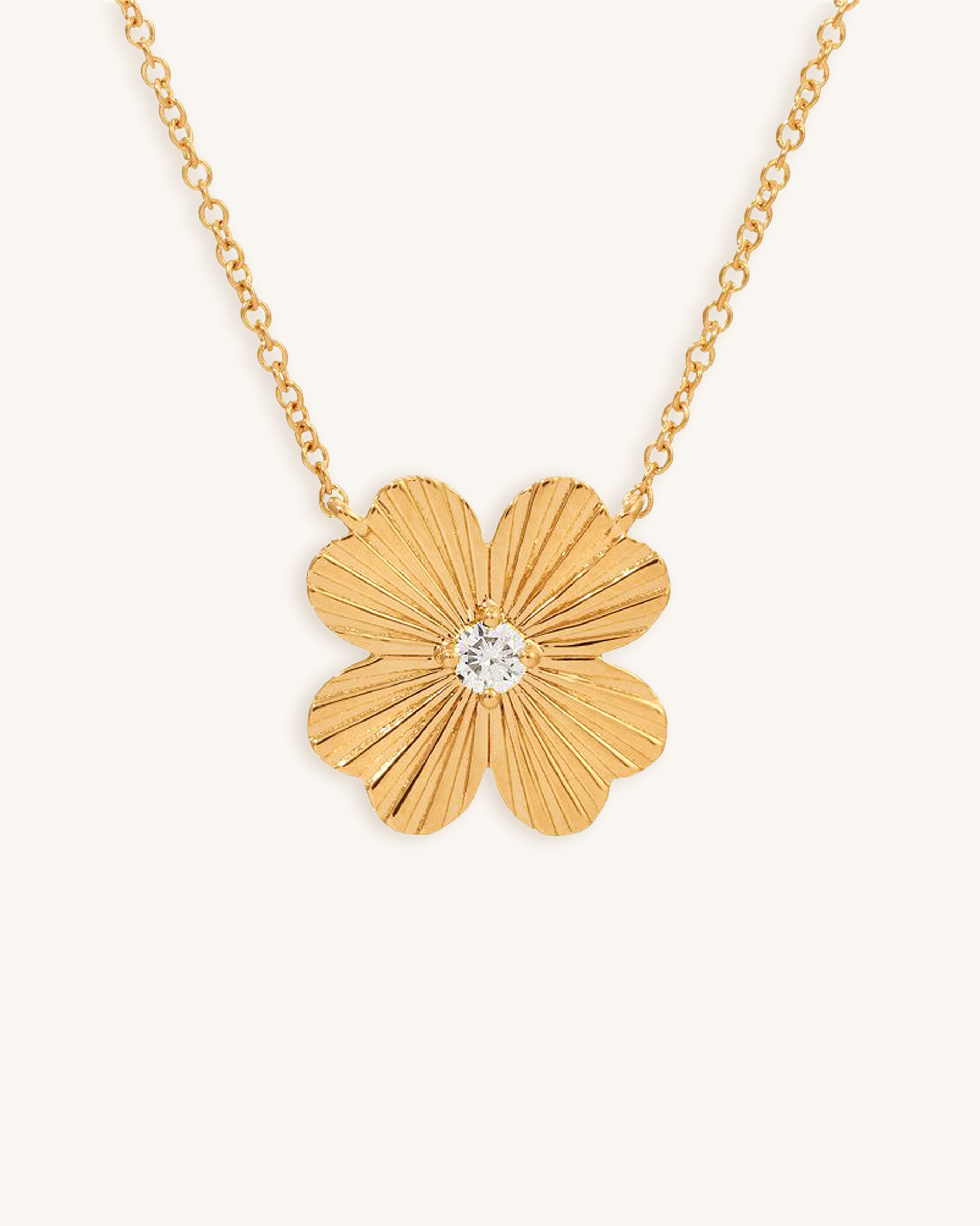 Single Diamond Gold Fluted Flower Necklace - Sparkle Society