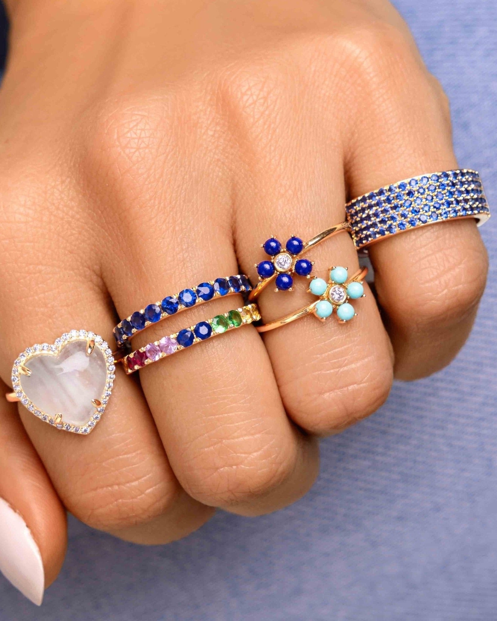 Slim Gemstone Cigar Band Ring - Sparkle Society