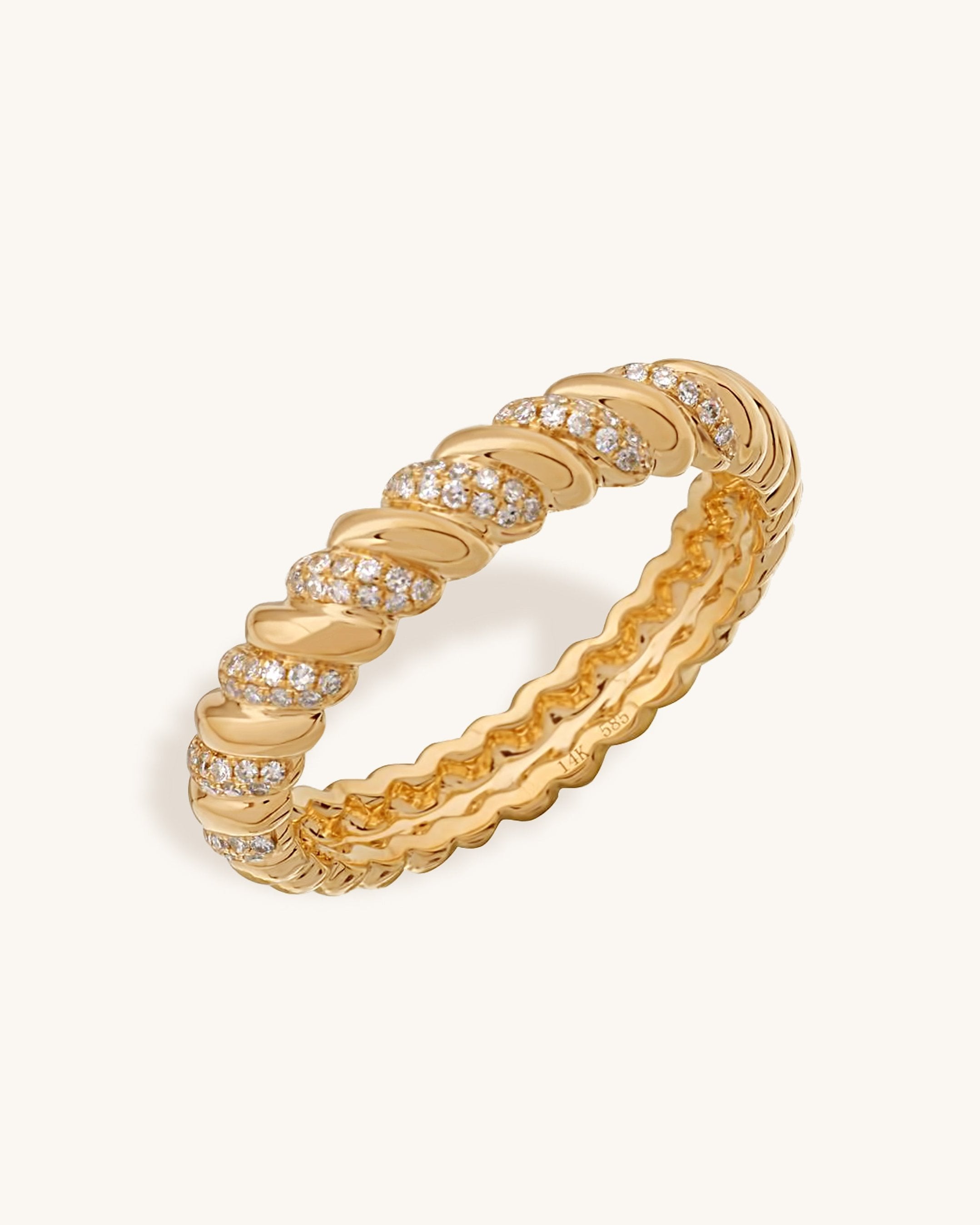 Slim Gold and Diamond Croissant Ring - Sparkle Society