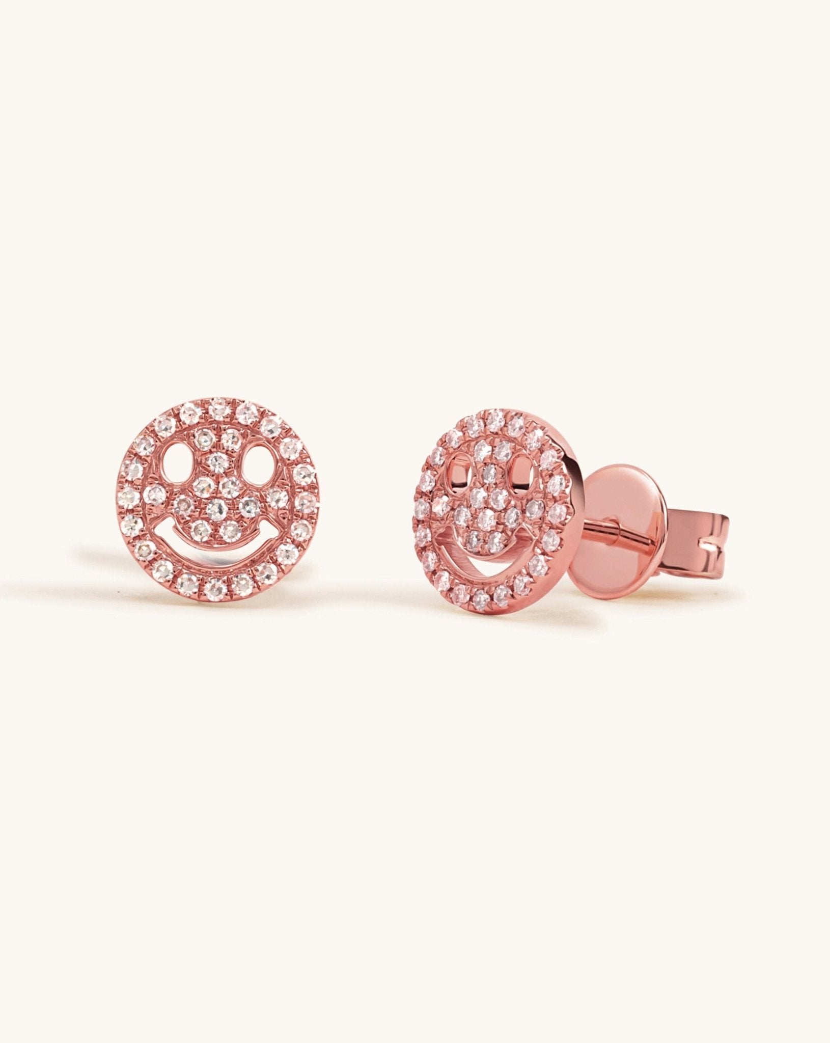 Small Diamond Pave Smiley Face Studs - Sparkle Society