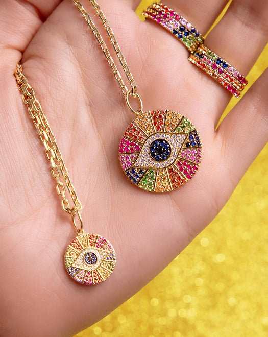 Small Gemstone Evil Eye Necklace Charm - Sparkle Society
