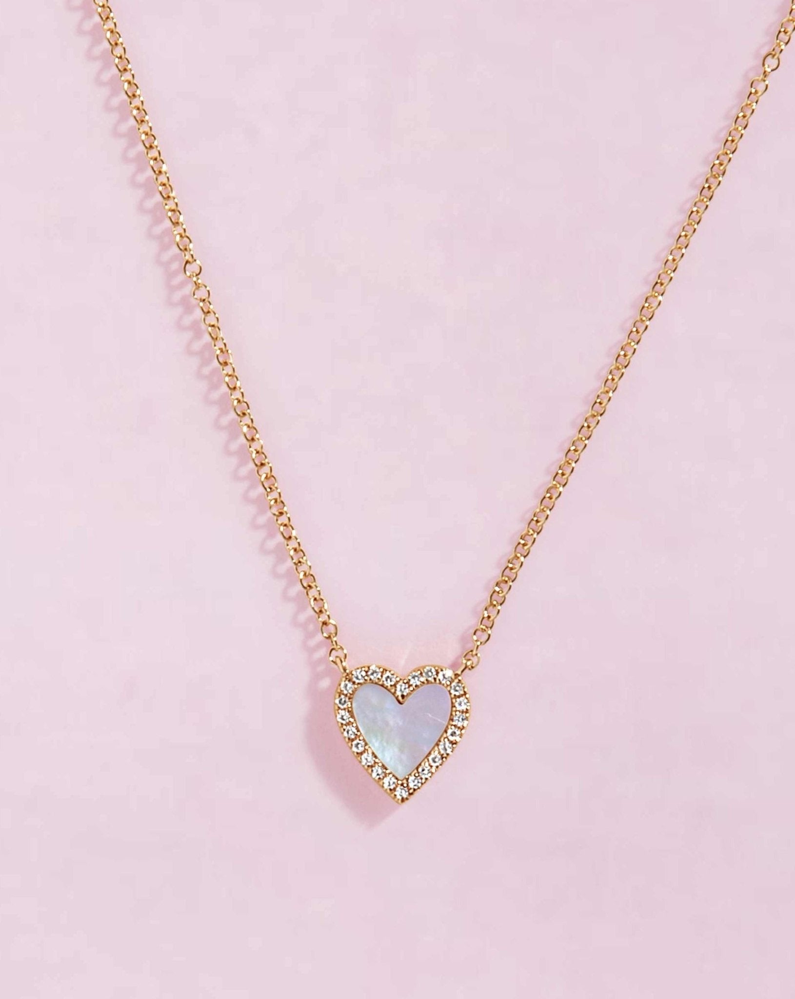 Small Pave Outline Gemstone Heart Necklace - Sparkle Society