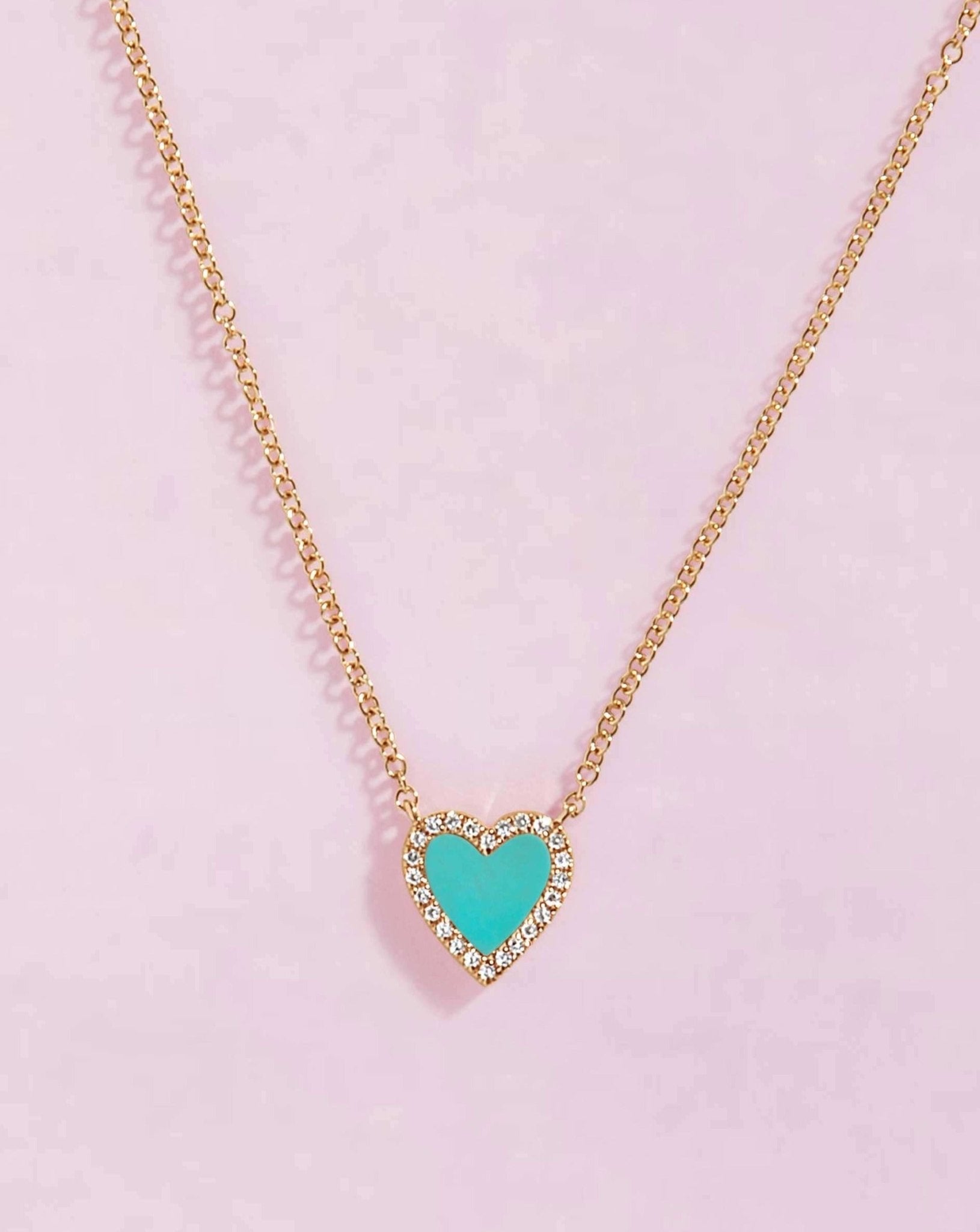 Small Pave Outline Gemstone Heart Necklace - Sparkle Society