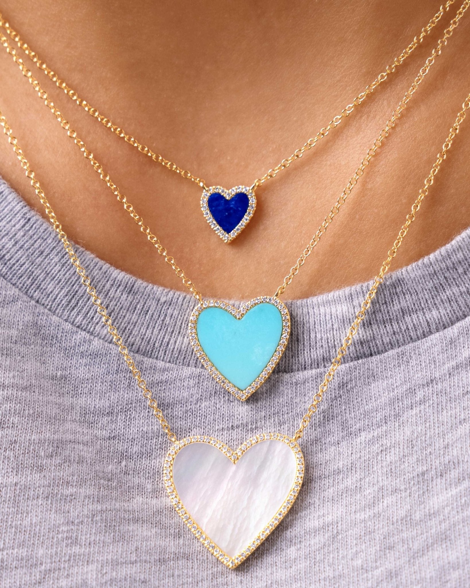 Small Pave Outline Gemstone Heart Necklace - Sparkle Society