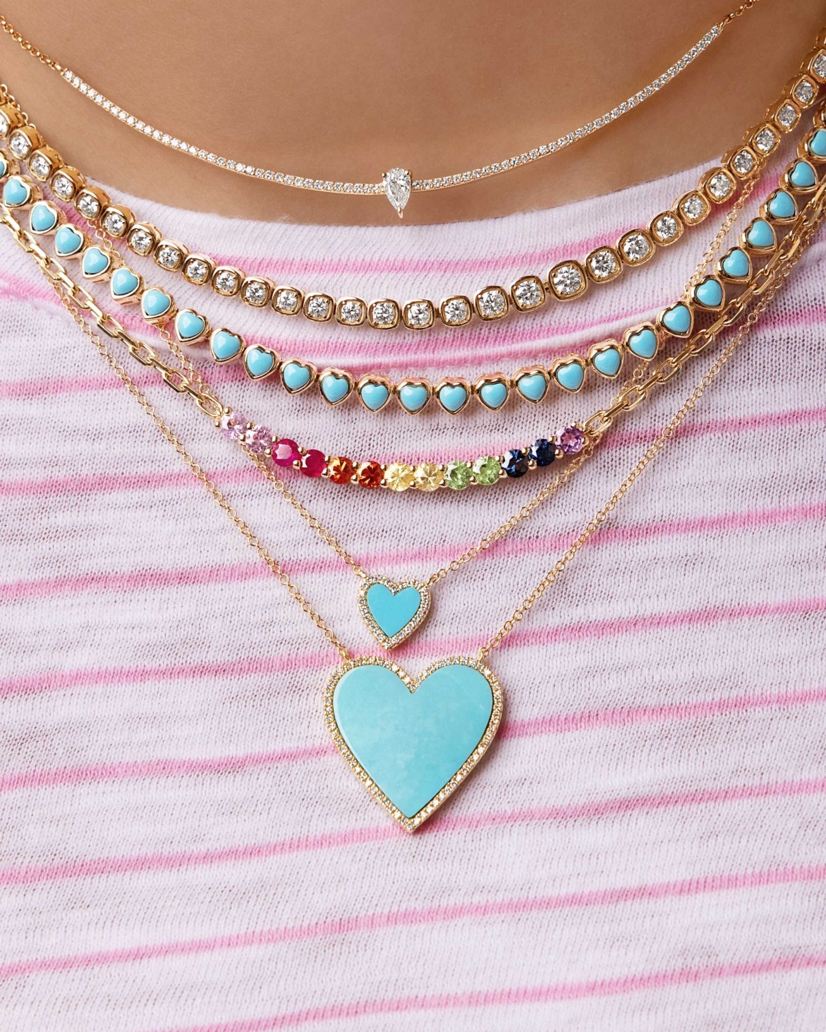 Small Pave Outline Gemstone Heart Necklace - Sparkle Society