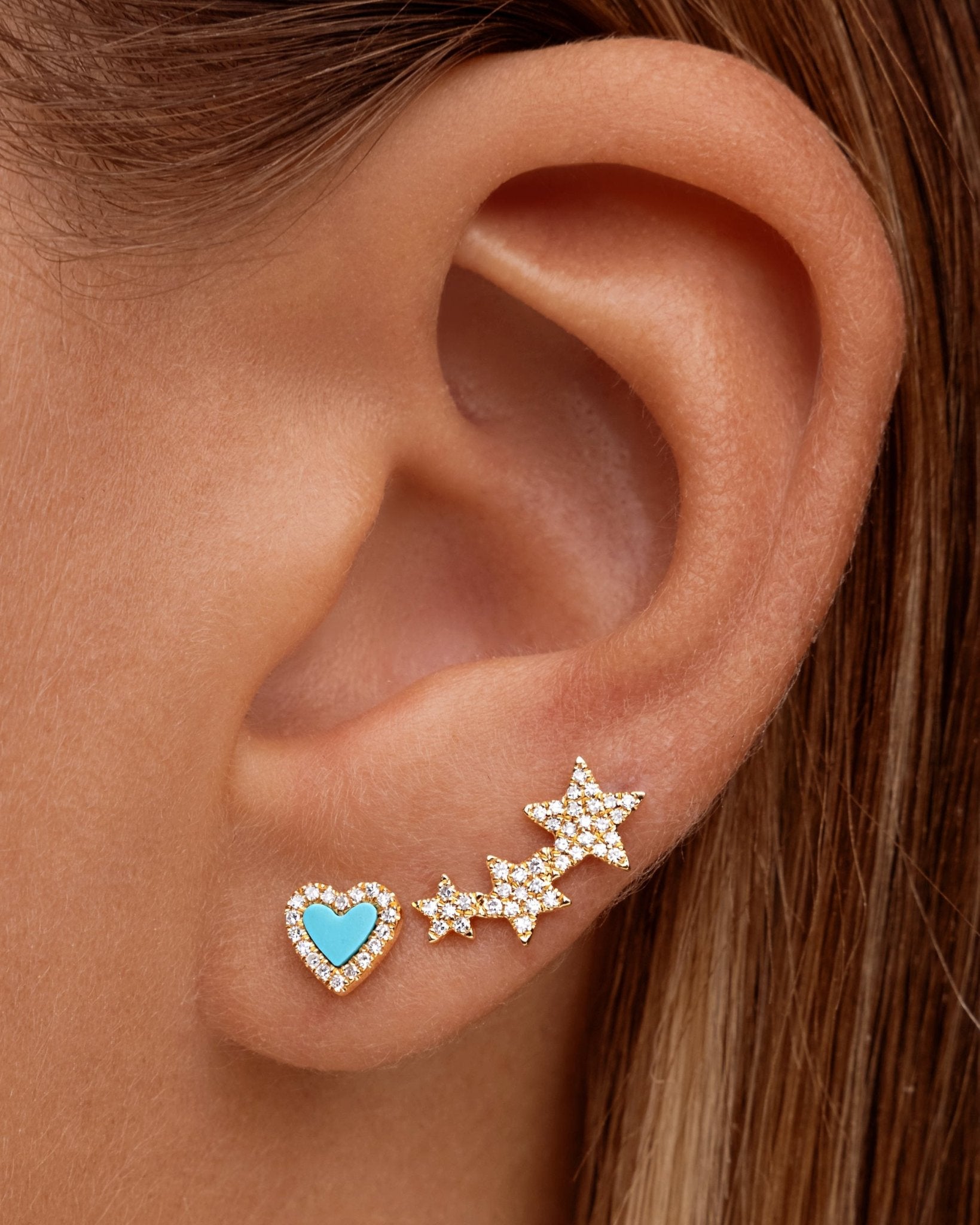 Small Pave Outline Gemstone Heart Studs - Sparkle Society