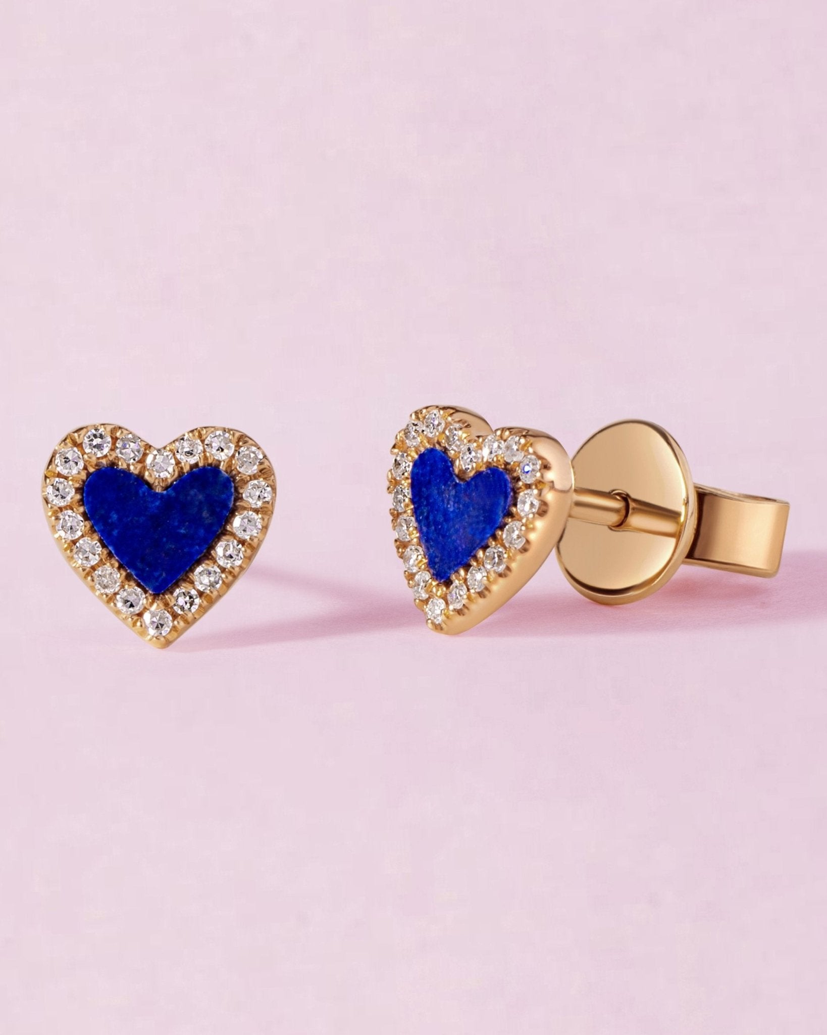 Small Pave Outline Gemstone Heart Studs - Sparkle Society