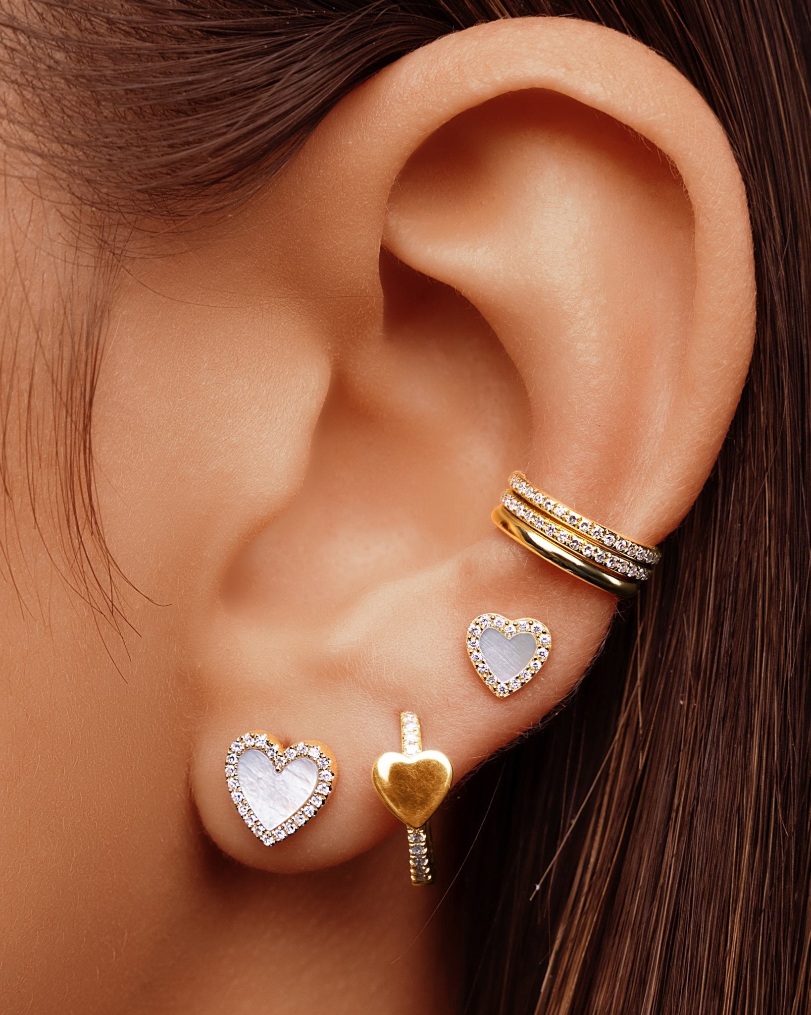 Small Pave Outline Gemstone Heart Studs - Sparkle Society