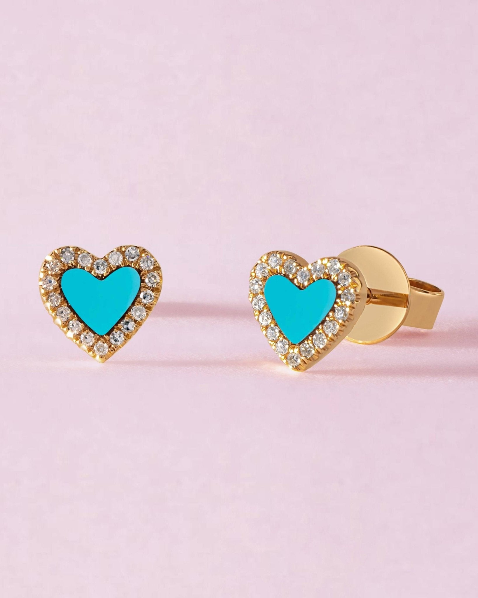 Small Pave Outline Gemstone Heart Studs - Sparkle Society