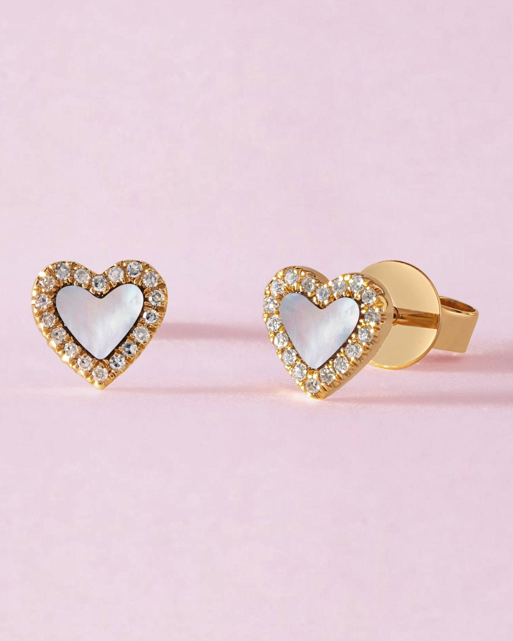 Small Pave Outline Gemstone Heart Studs - Sparkle Society