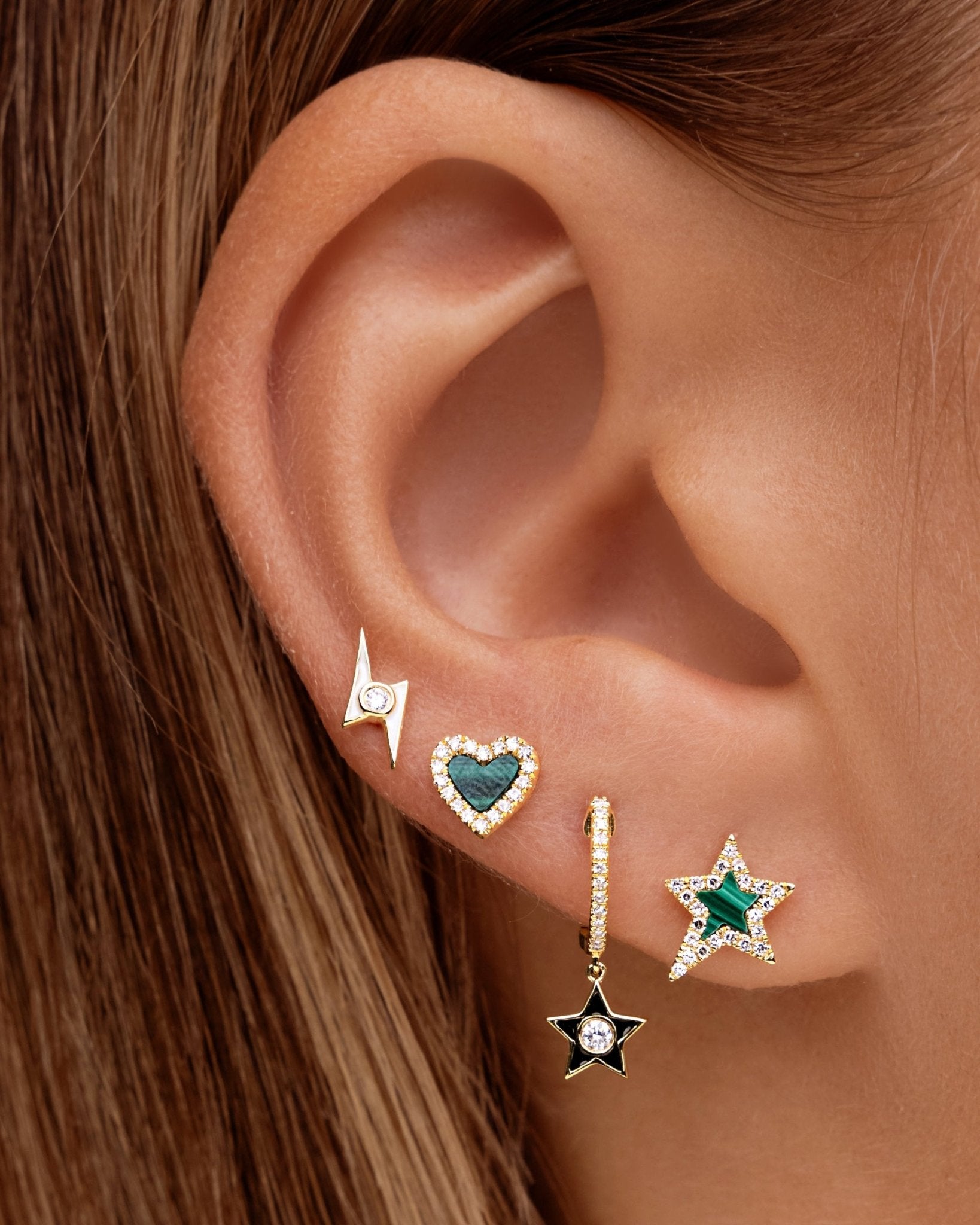 Small Pave Outline Gemstone Heart Studs - Sparkle Society