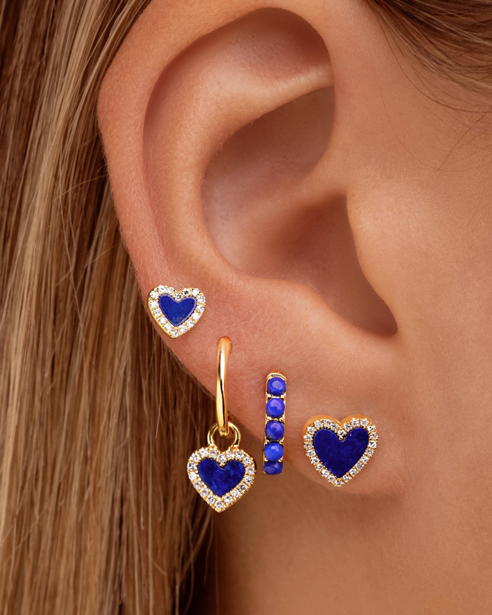 Small Pave Outline Gemstone Heart Studs - Sparkle Society