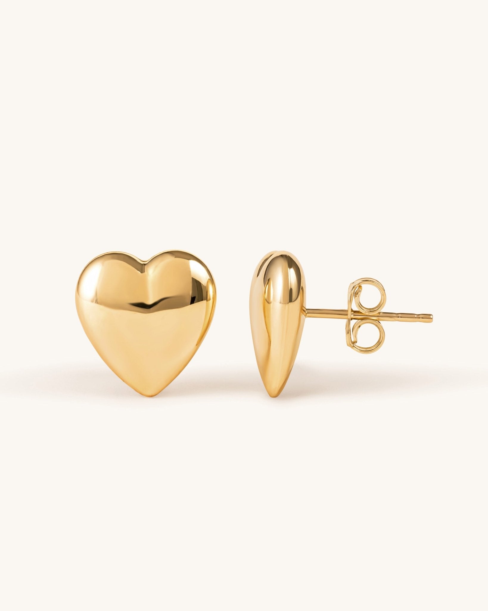 Small Solid Gold Puffed Heart Studs - Sparkle Society