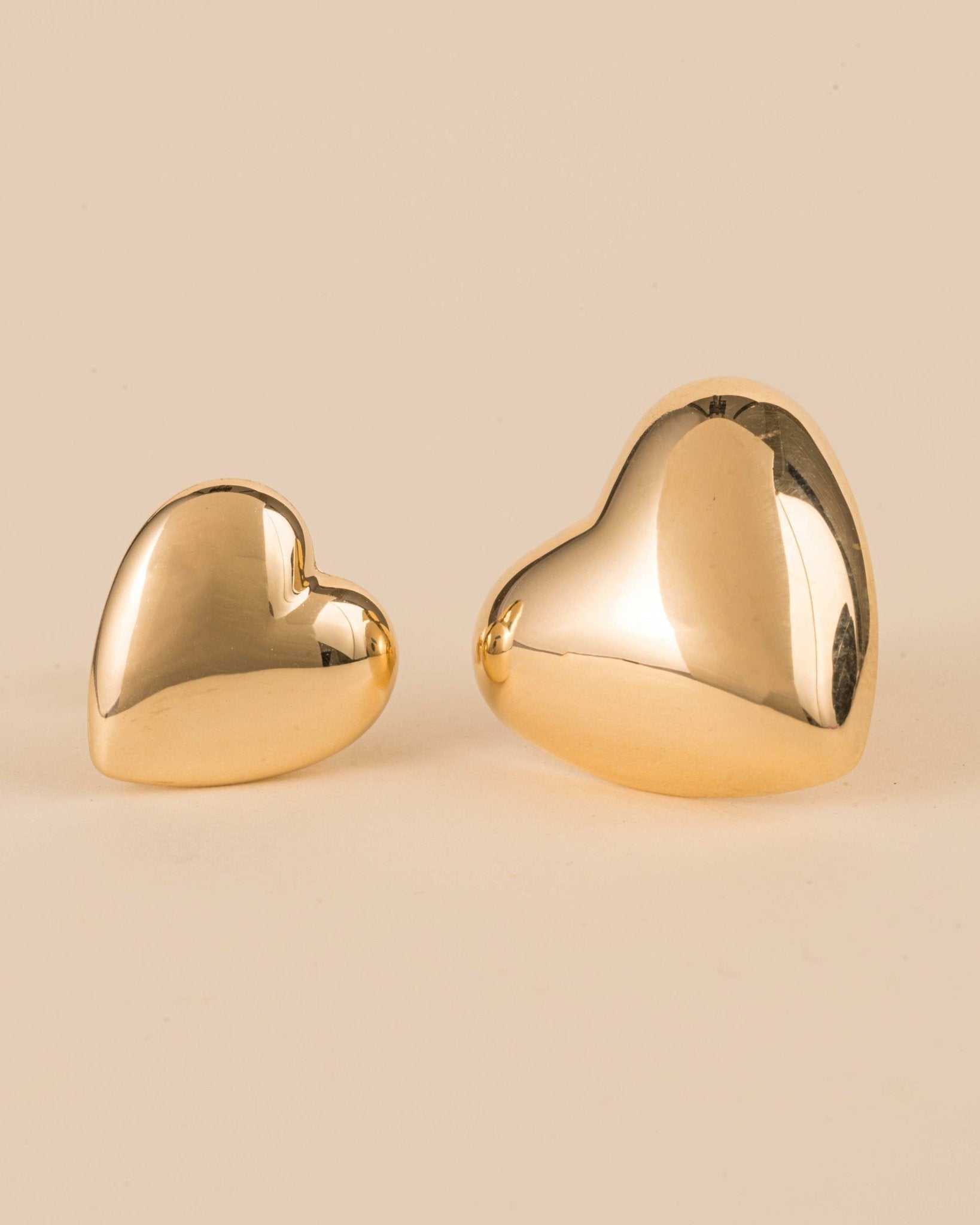 Small Solid Gold Puffed Heart Studs - Sparkle Society