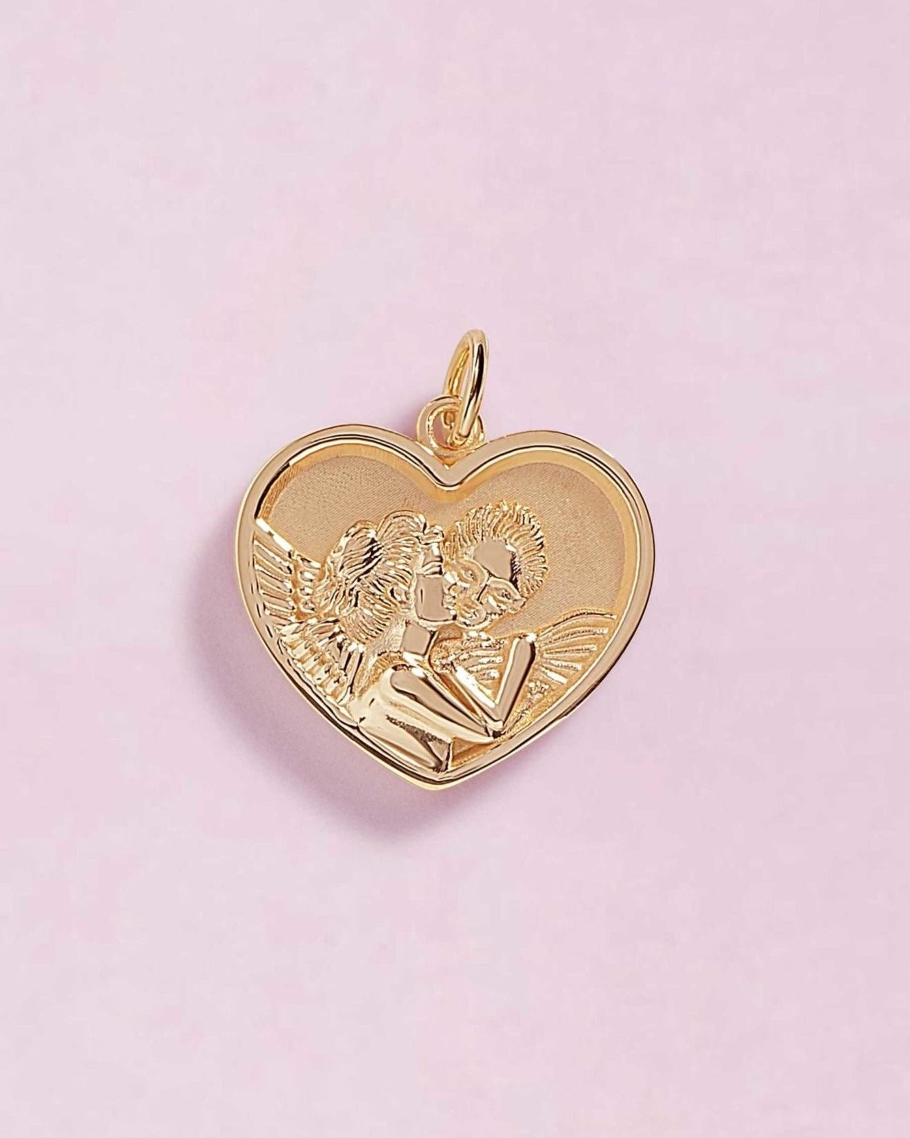 Solid Gold Angels Heart Necklace Charm - Sparkle Society