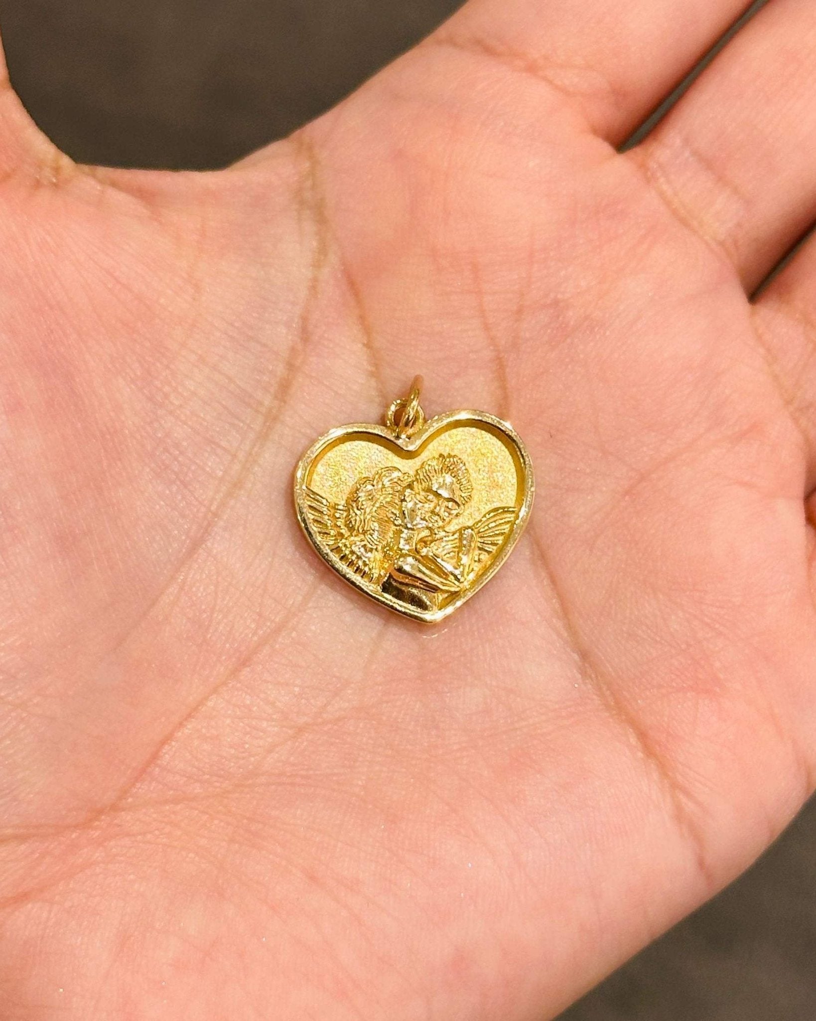 Solid Gold Angels Heart Necklace Charm - Sparkle Society