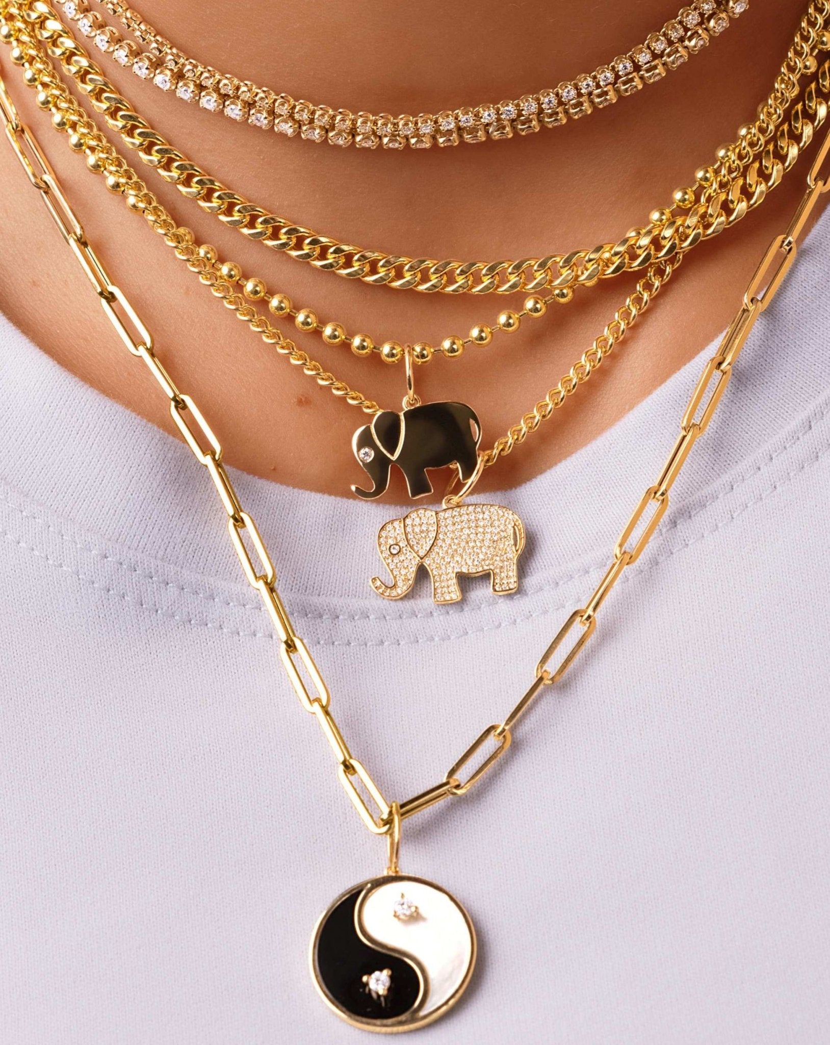 Solid Gold Elephant Necklace Charm - Sparkle Society