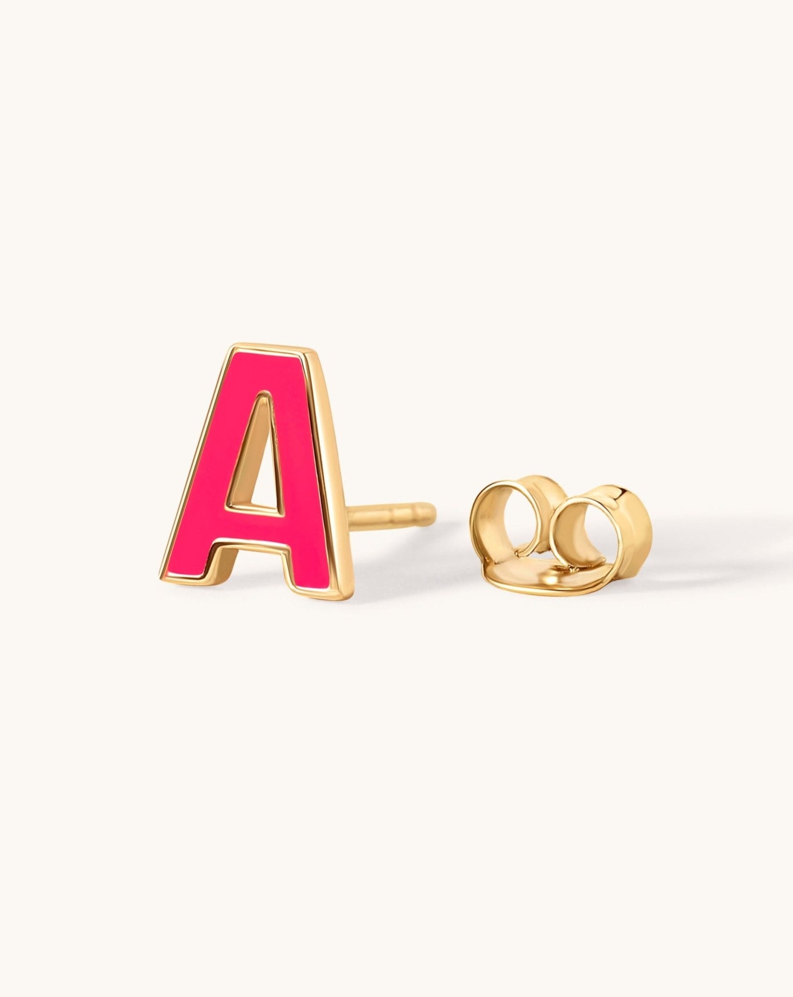 Solid Gold Enamel Initial Studs - Sparkle Society