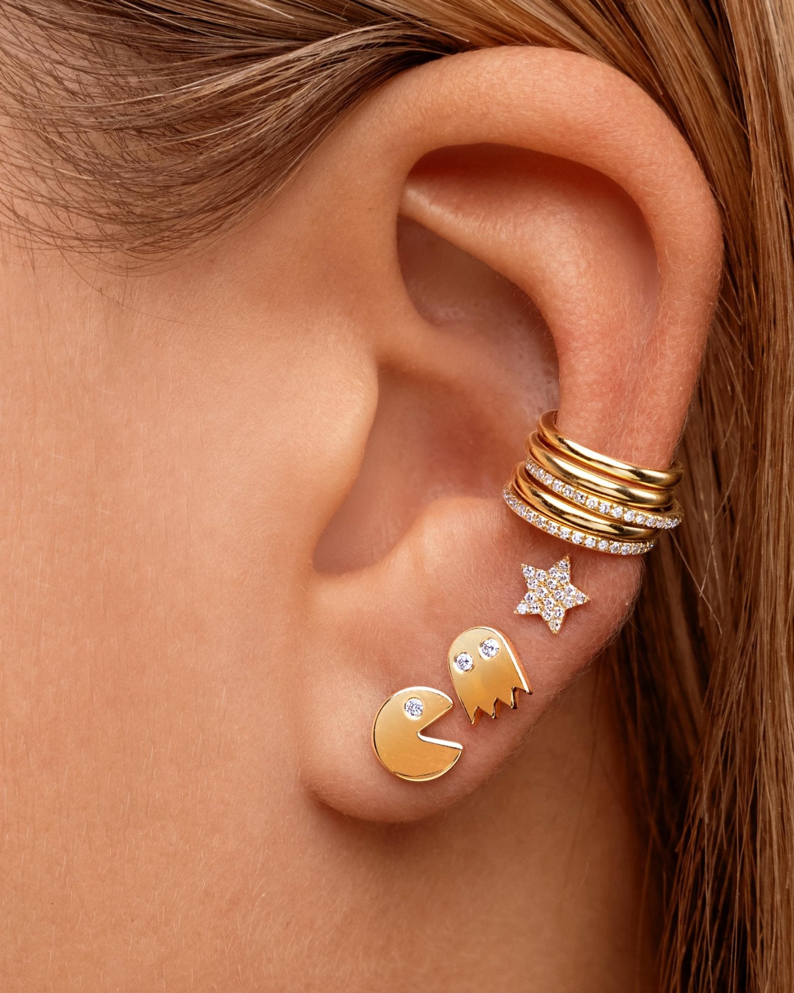 Solid Gold Pac Man Studs - Sparkle Society