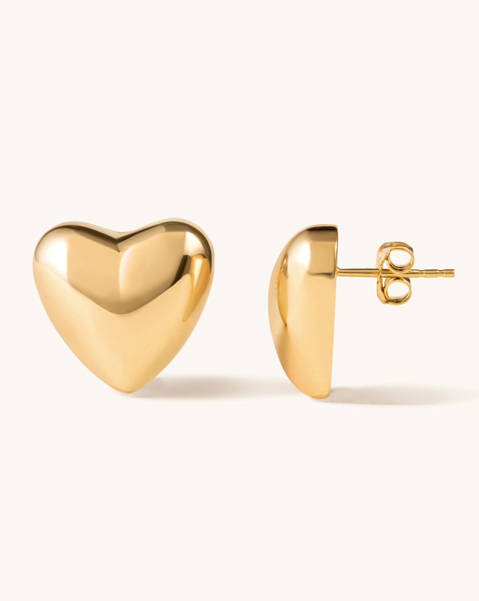 Solid Gold Puffed Heart Studs - Sparkle Society