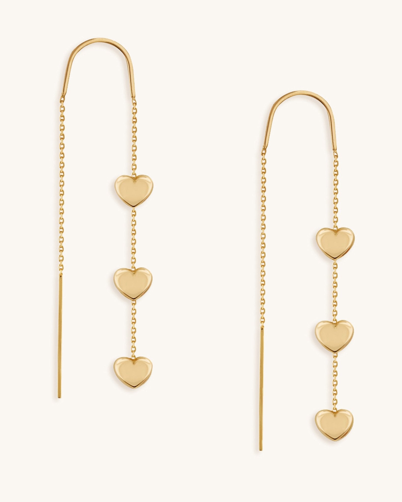 Solid Gold Puffed Heart Waterfall Earrings - Sparkle Society