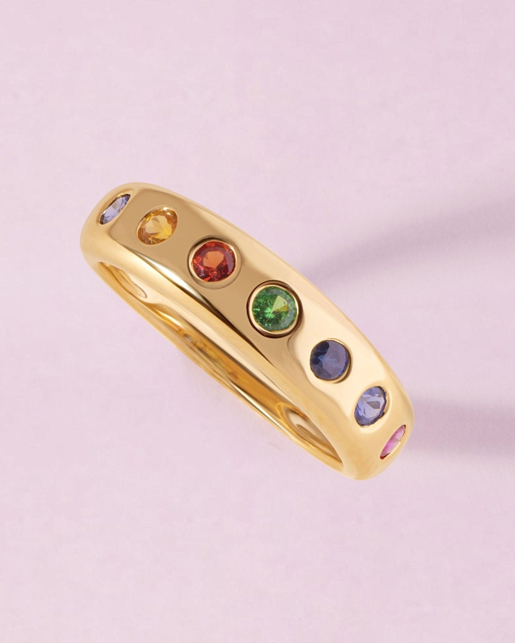 Solid Gold Rainbow Inlay Ring - Sparkle Society