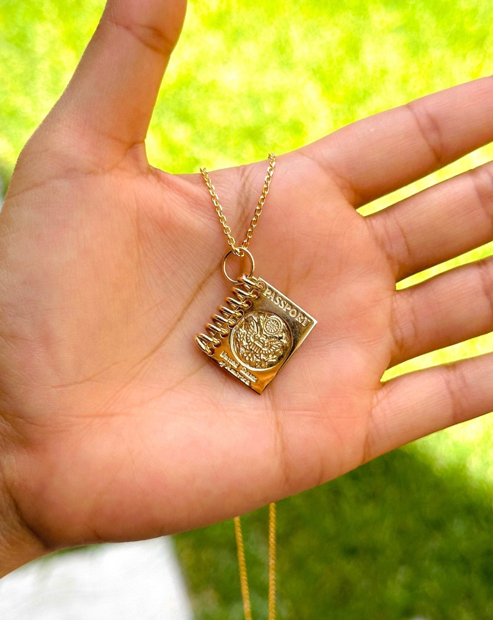 Solid Gold USA Passport Necklace Charm - Sparkle Society