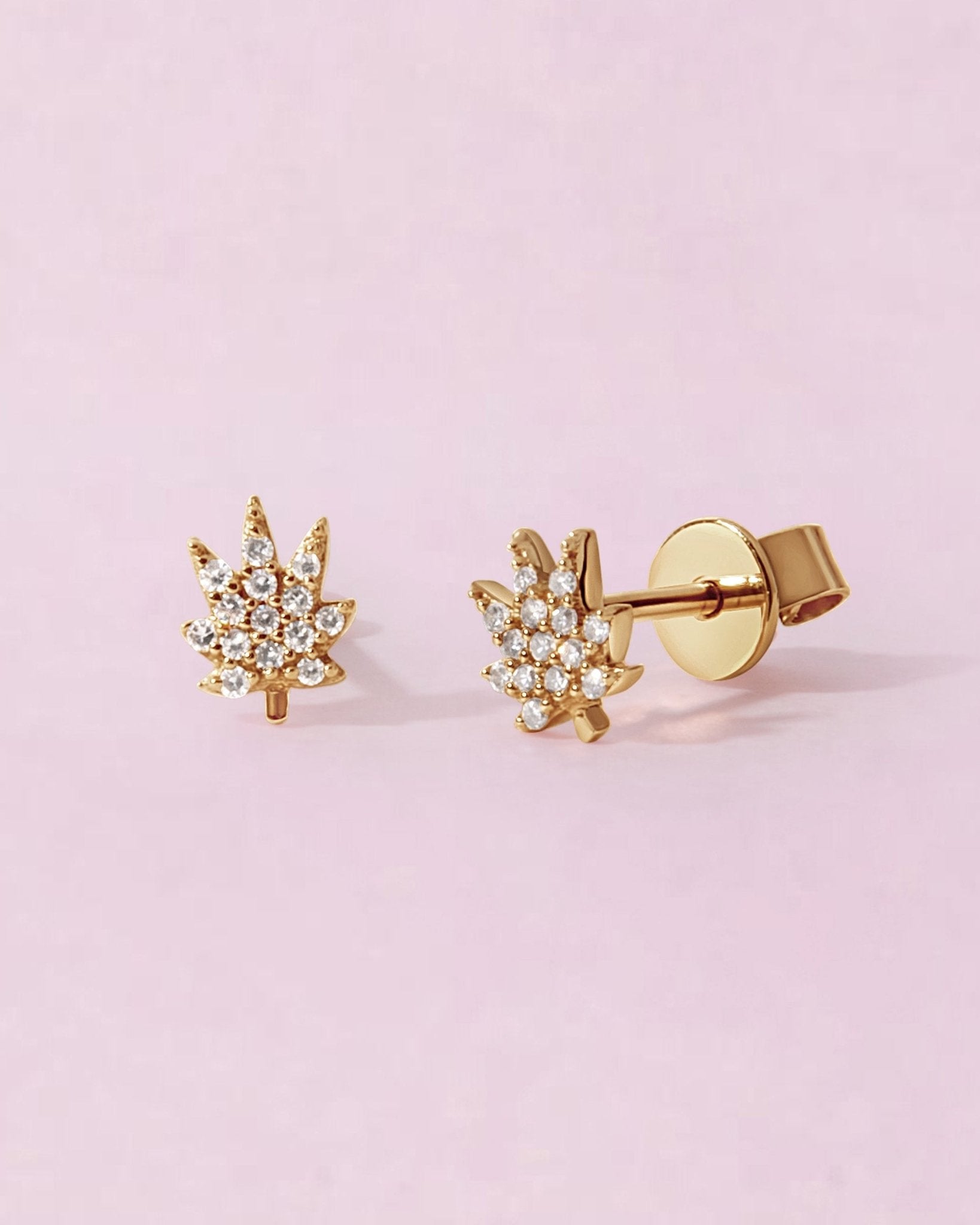 Tiny Diamond Joy Leaf Studs - Sparkle Society