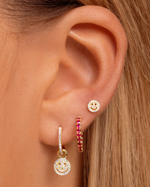 Tiny Diamond Pave Smiley Face Studs - Sparkle Society