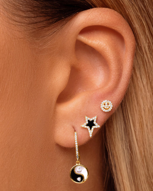 Tiny Diamond Pave Smiley Face Studs - Sparkle Society