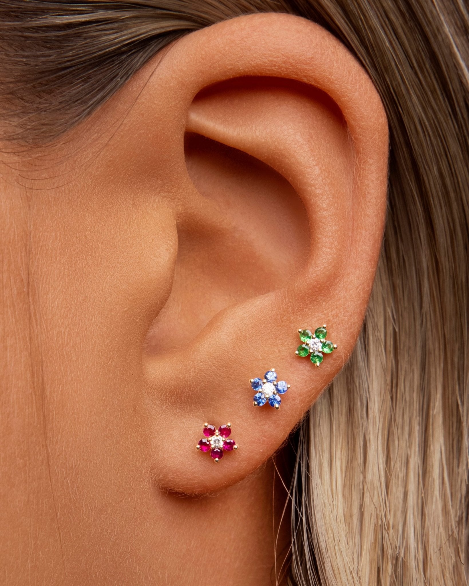 Tiny Gemstone Flower Studs - Sparkle Society