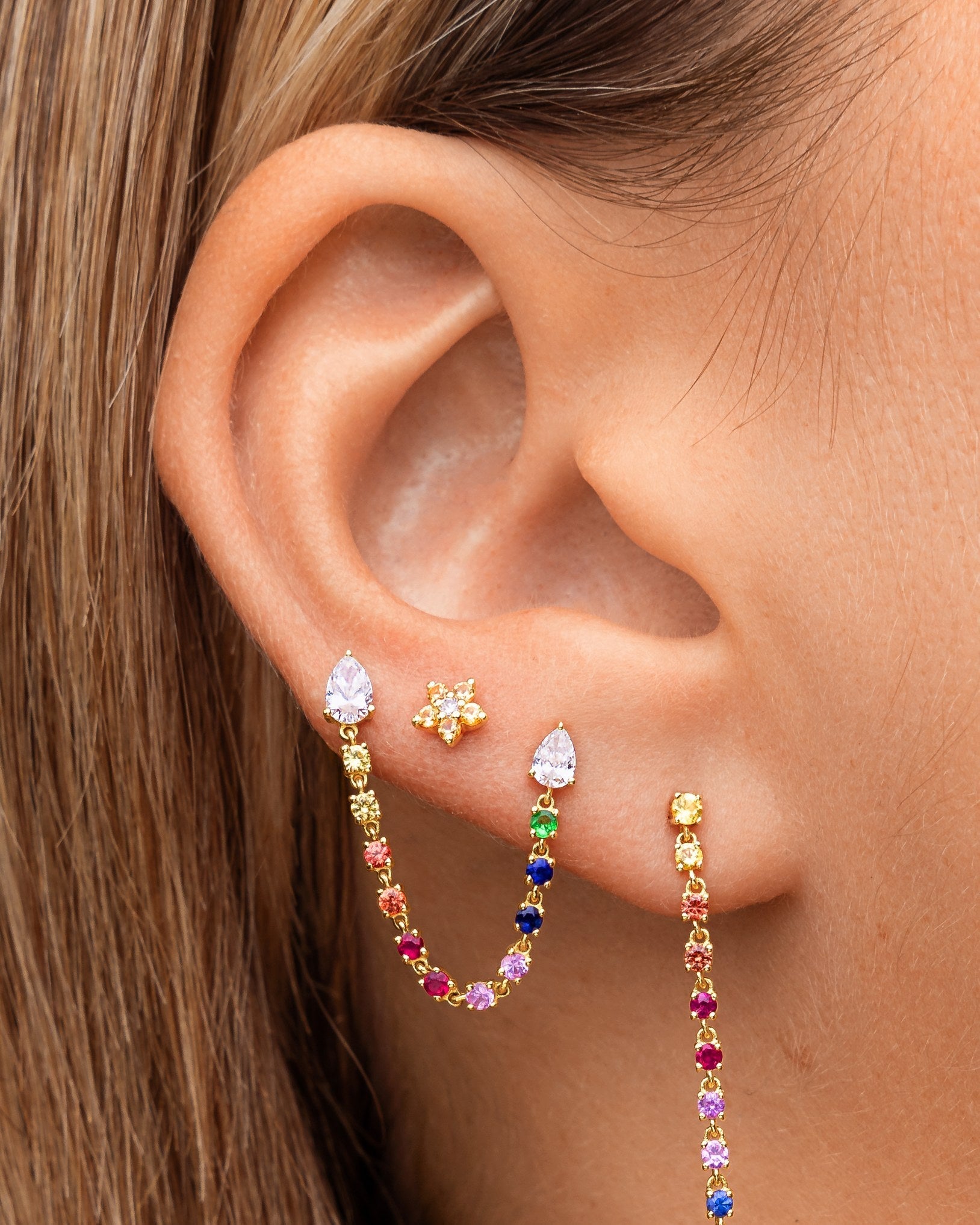 Tiny Gemstone Flower Studs - Sparkle Society