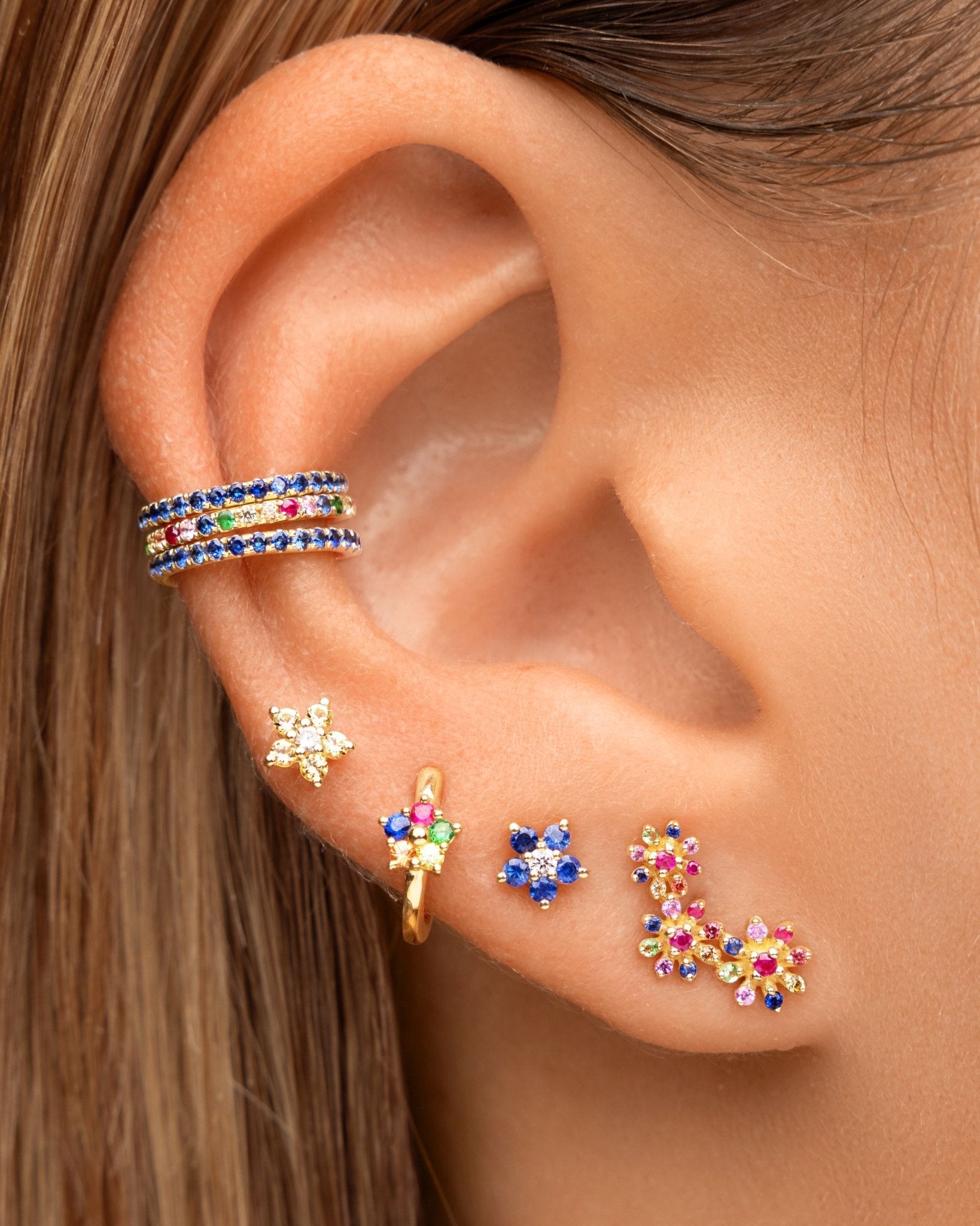 Tiny Gemstone Flower Studs - Sparkle Society