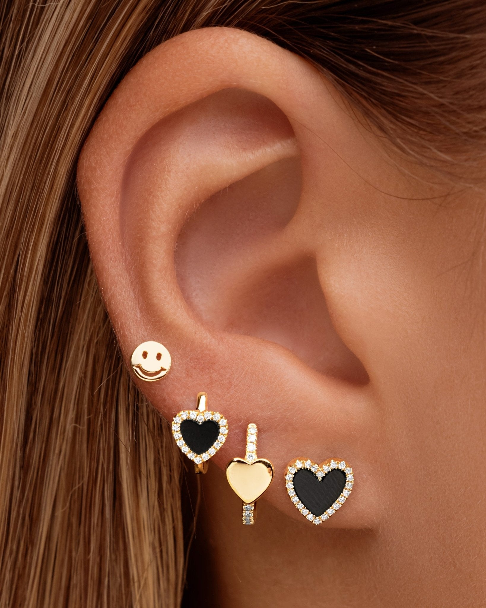 Tiny Solid Gold Smiley Face Studs - Sparkle Society