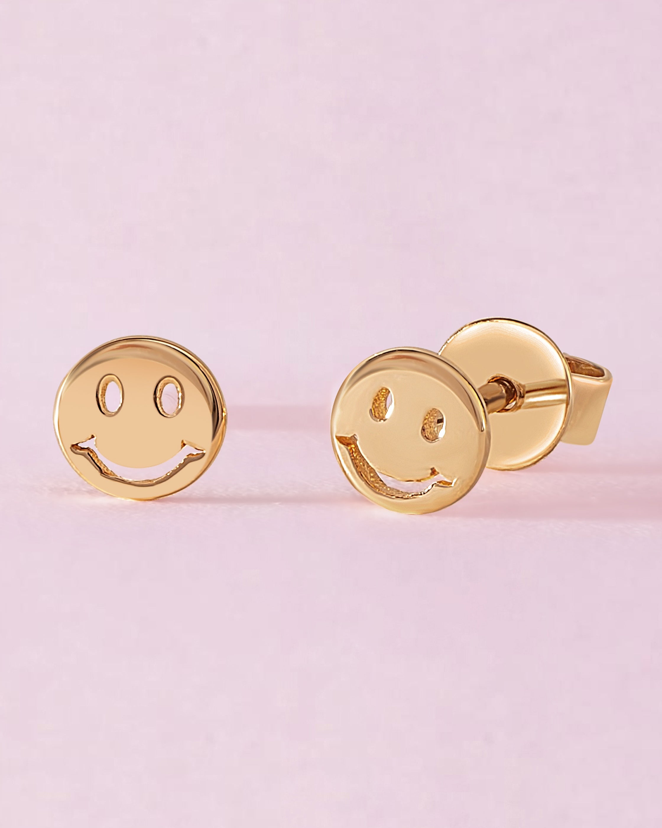 Tiny Solid Gold Smiley Face Studs - Sparkle Society