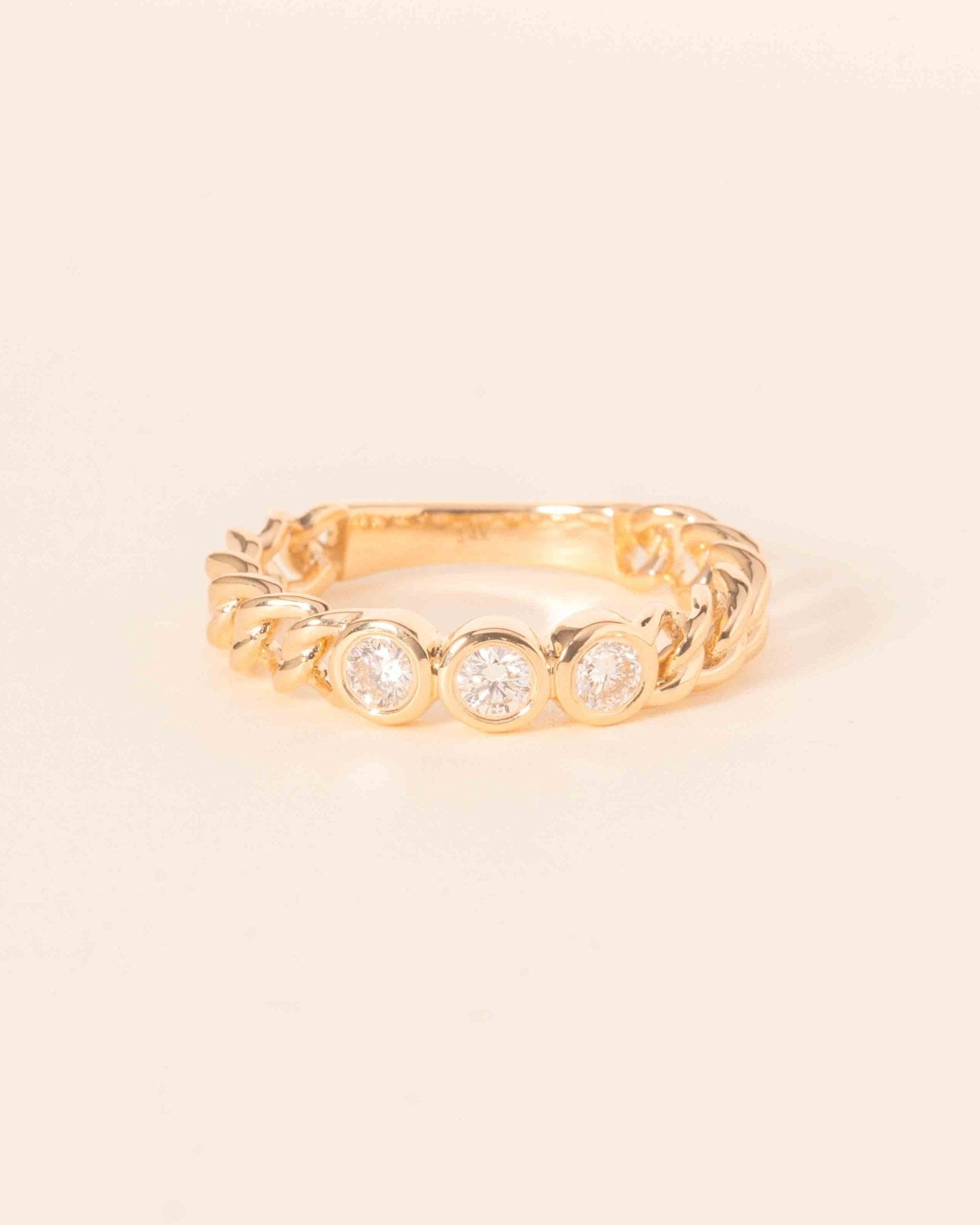 Triple Diamond Bezel Cuban Link Ring - Sparkle Society