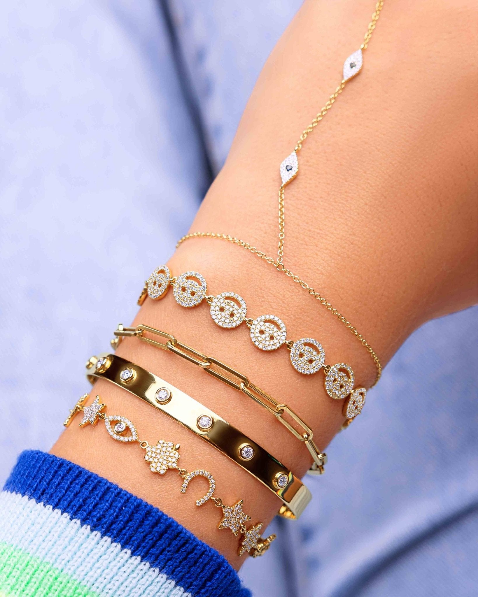 Triple Diamond Evil Eye Hand Chain Bracelet - Sparkle Society