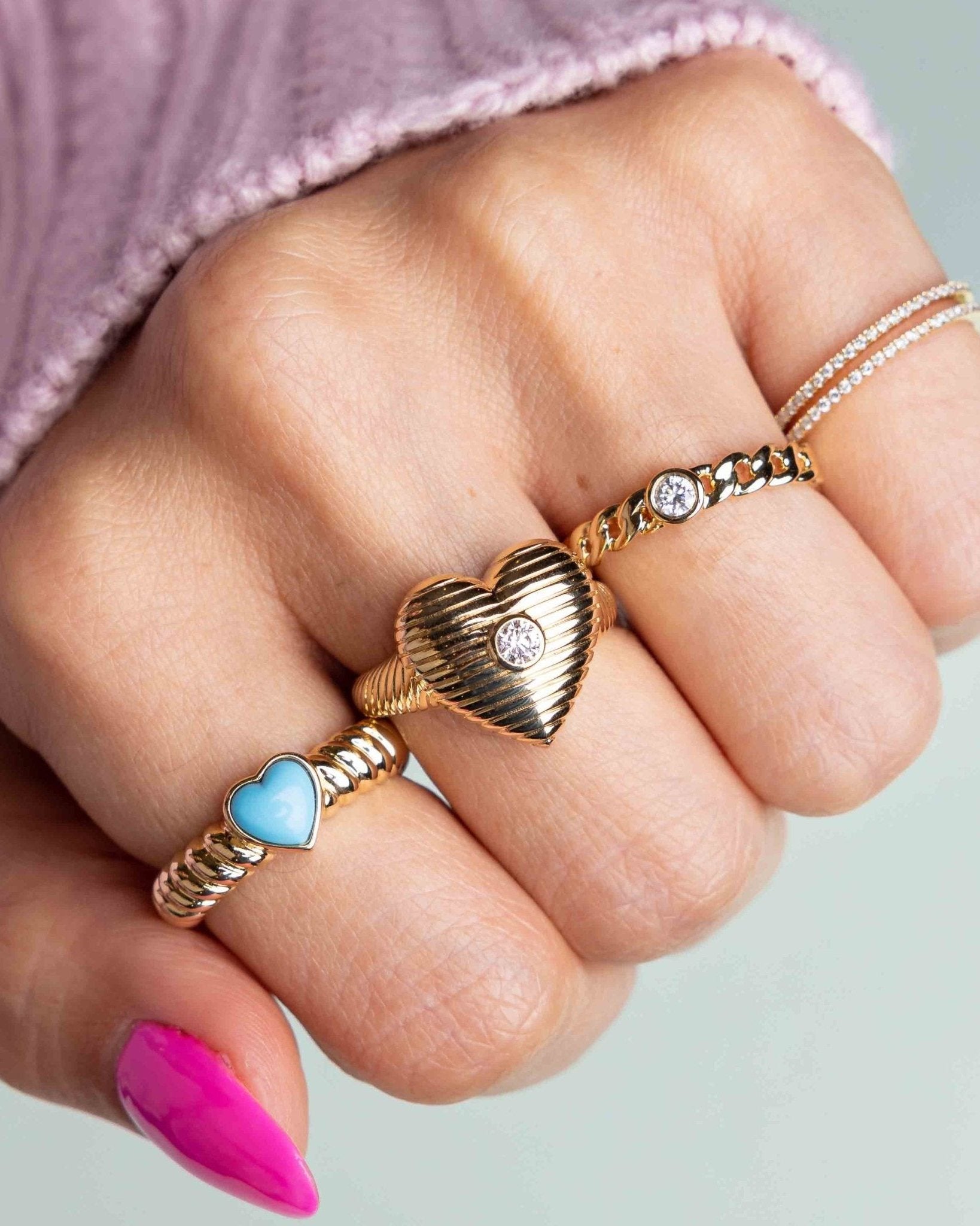 Turquoise Heart Radiant Band Ring - Sparkle Society