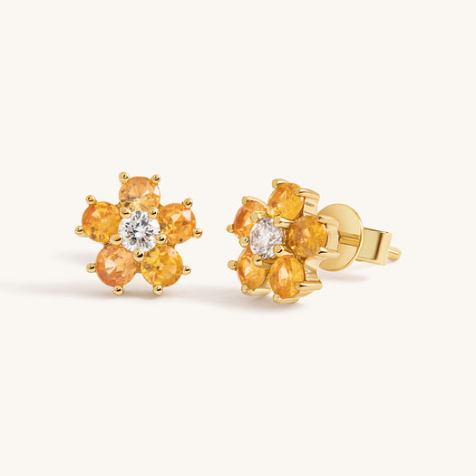 Perfect Gemstone And Diamond Flower Stud Earrings - Sparkle Society