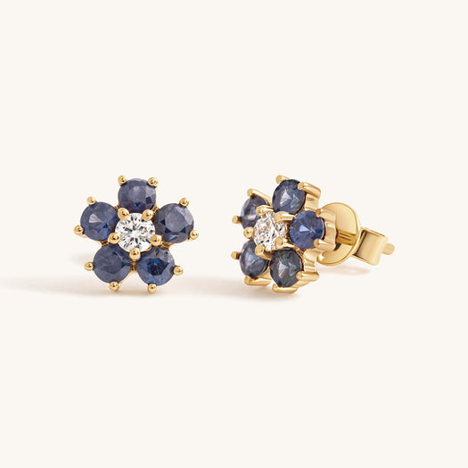 Perfect Gemstone And Diamond Flower Stud Earrings - Sparkle Society