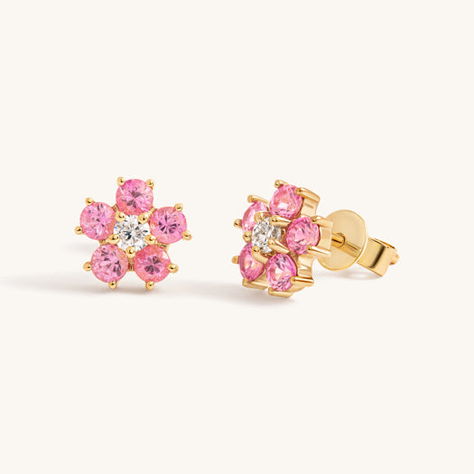 Perfect Gemstone And Diamond Flower Stud Earrings - Sparkle Society