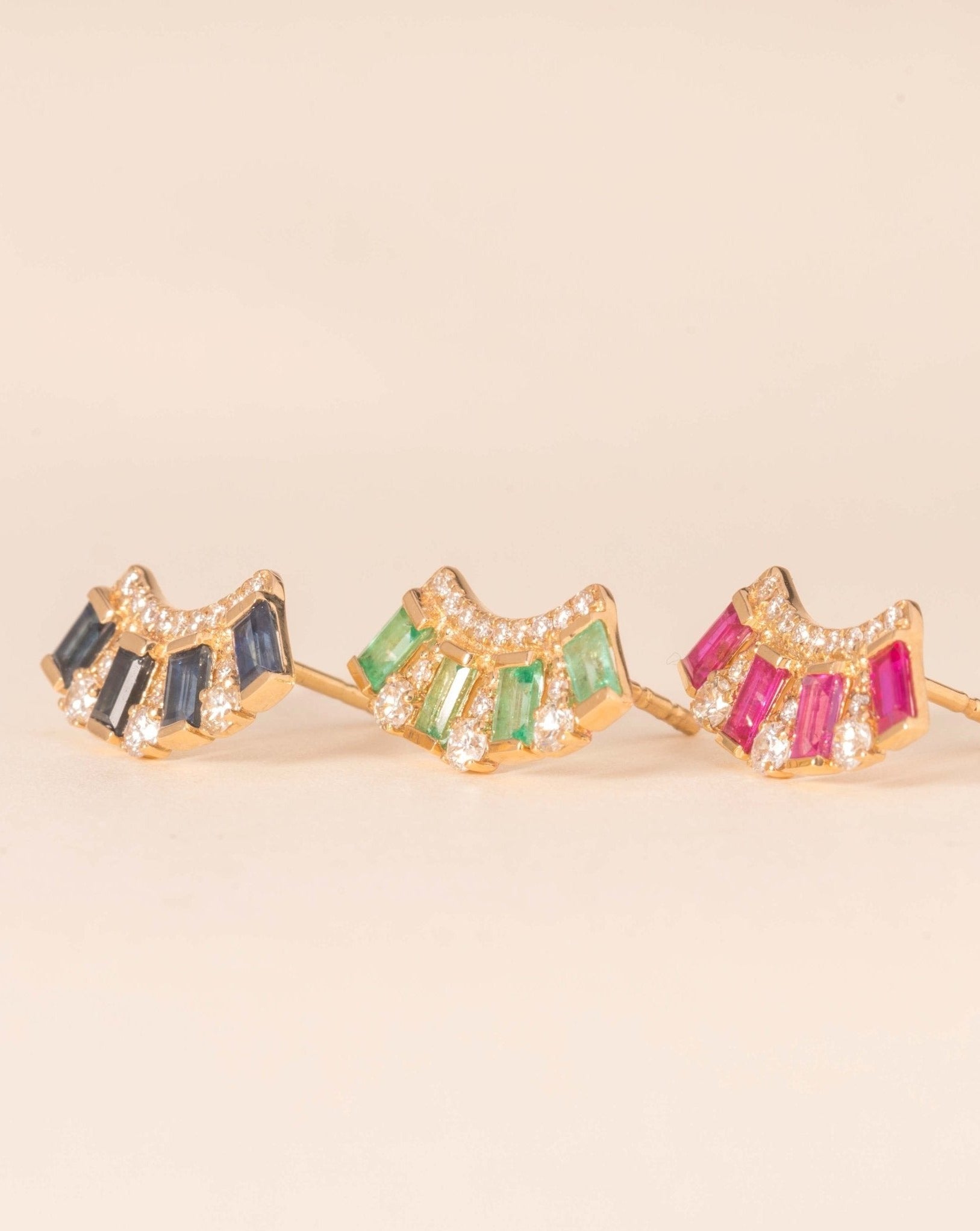 Diamond and Gemstone Baguette Studs - Sparkle Society