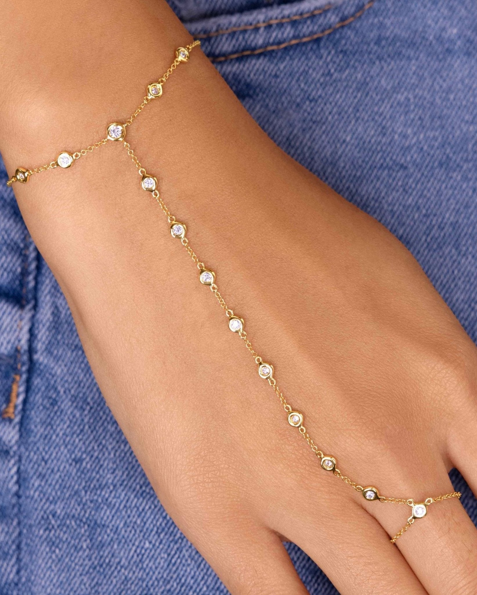 Diamond Bezel Hand Chain Bracelet - Sparkle Society