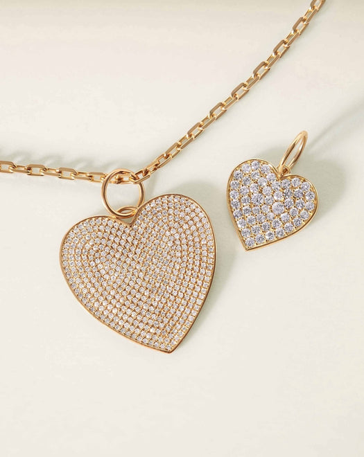 Small Pave Diamond Heart Necklace Charm - Sparkle Society